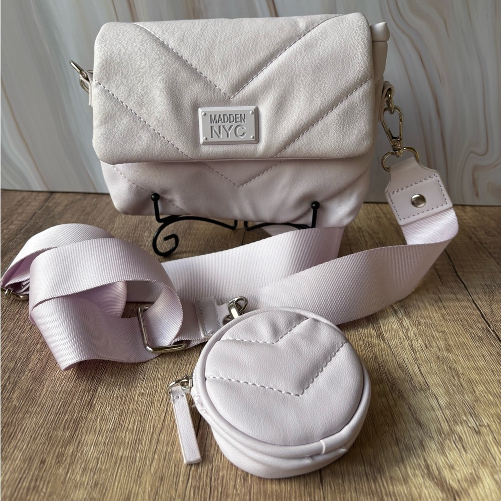 Steve Madden NYC Quilted Lilac Crossbody Purse Chic, Trendy Effortlessly Stylish